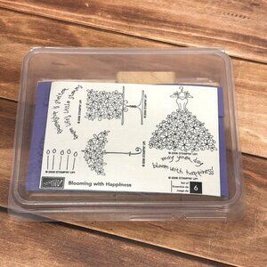 NIP 2006 STAMPIN' UP! BLOOMING WITH HAPPINESS WOOD MOUNTED RUBBER STAMP SET OF 6